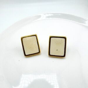 Vintage Cream Gold Tone Rectangle Napier Earrings Classic Preppy Signed